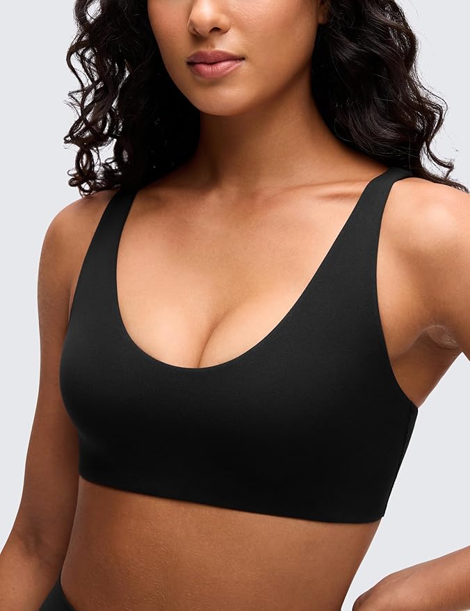 CRZ YOGA Butterluxe Soft Double Lined Scoop Neck Sports Bras for Women - Adjustable Straps Yoga Crop Top Non Padded