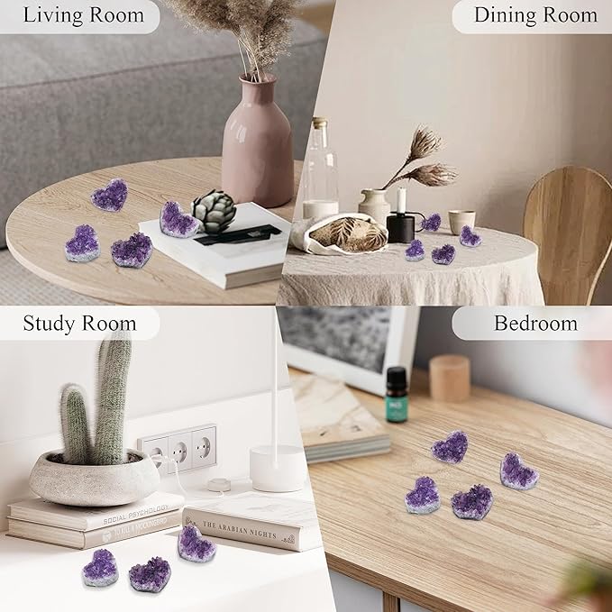 ZHIYUXI Heart Shaped Amethyst Crystals and Healing Stones Heart Gems Valentines Day Gifts for Women Purple Room Decor Cluster Heart Gifts Stones Rocks Gemstones Geodes 1.2-1.6" Raw Protection Crystals