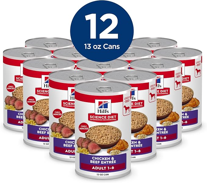 Hill's Science Diet Adult 1-6 Wet Dog Food | #1 Veterinarian Recommended, Chicken & Beef, 13 oz. Cans, 12-Pack