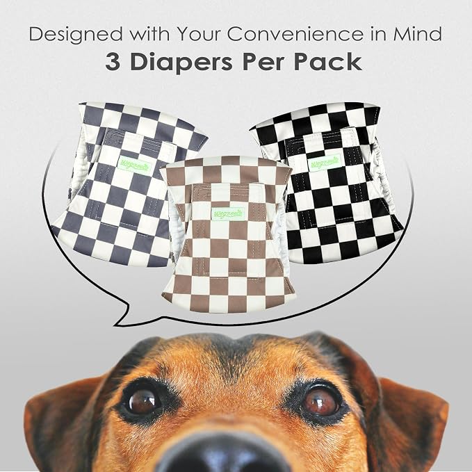 wegreeco Washable Male Dog Belly Band (Stylish Pattern)- Pack of 3 - Washable Male Dog Belly Wrap, Dog Diapers Male (Black, Grey, Dark Coffee Checkerboard, X-Large)