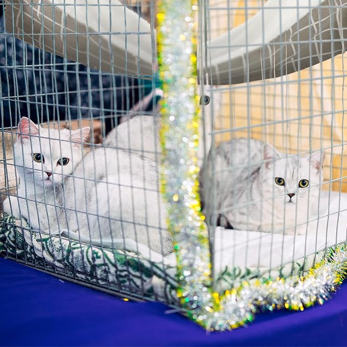 Jetec 2 Pack Cat Hammock for Cage, Geometry Pattern, L | Catio Accessories, Reversible Soft Cats Bed, Adjustable Straps and Hooks, Double-sided Linen, Fleece Hanging Hammock for Cats