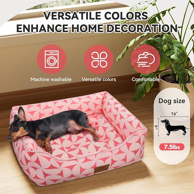 Zerbuger 25in Pink Pattern Rectangle Cat Dog Bed Machine Washable Sofa | Sleeping for Large Medium Small Pets Indoor Outdoor, Non-Slip Bottom Soft Puppy Bed Durable Orthopedic Calming Pet Cuddler