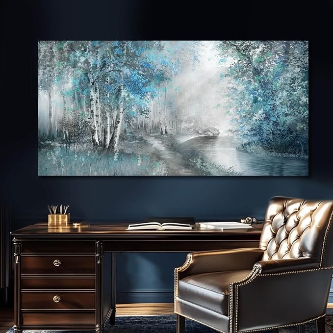 SOUGUAN Canvas Art Wall Decor Large Artwork for Wall Blue Wall Decor for Living Room Forest Pictures Botanical Prints Landscape Arts 24”x48”