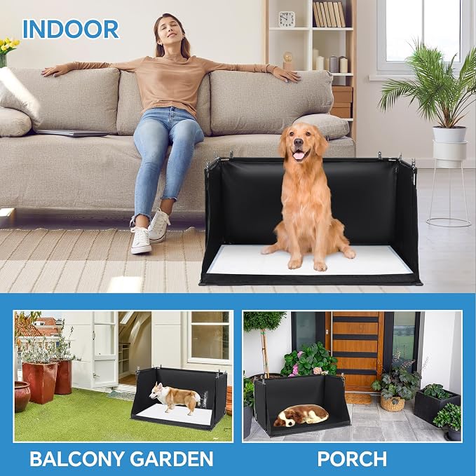 Dog Pee Pad Holder with High Walls, Foldable Dog Litter Box Pee Shields Indoor Dog Potty for Small and Medium Dogs, No Spill Pee Pad Holder Tray for Dogs Work (33.8*28*17.7in). Patent Pending