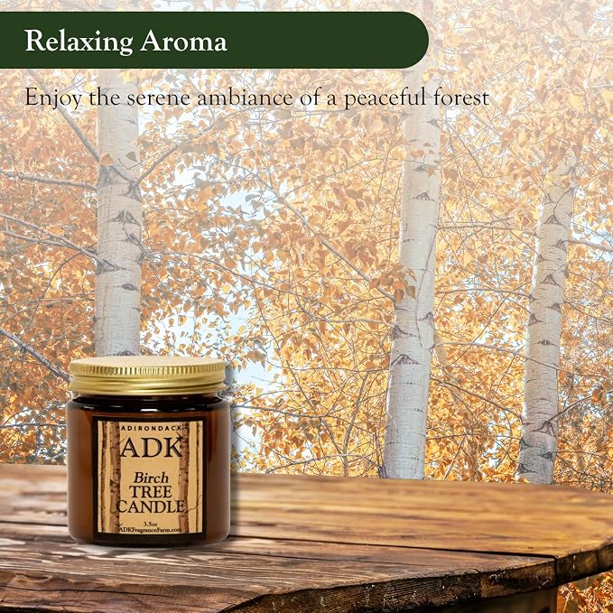 ADK Birch Scented Candle, 3.5 Oz Aromatherapy Candle, Proudly Poured in The USA, Natural Wax for Relaxation and Home Décor, for Gift, Kitchen, and Living Spaces