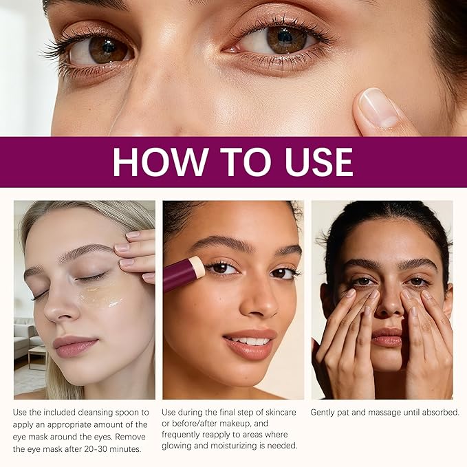 Calcium Multi Balm Stick & 60 Hydrogel Under Eye Patches (30 Pairs),Dual-Effect Eye Care Set for Deep Hydration & Smoothing Fine Lines,Gentle,Skin-Friendly (Pack of 1)
