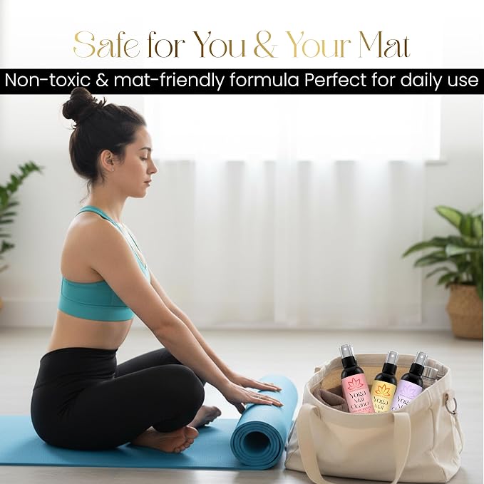 Combat Cleaner Yoga Mat Cleaner Spray Kit (Pack of 3) Includes a Microfiber Towel, Restores and Refreshes Yoga Mats (Lavender, Fresh Roses, Energy Citrus)