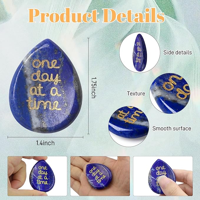 LAIDANLA Worry Stone for Anxiety Lapis Lazuli Healing Crystal Sensory Fidget Thumb Stones Relief Items One Day at A Time Meditation Inspirational Sobriety Thinking of You Gifts for Women Men