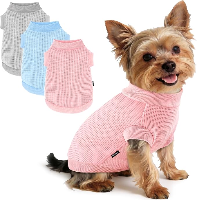 3 Pack Dog Shirt for Small Supplies Functional Waffle Dog Clothes Warm Soft Sweatshirt Outfit for Dogs Cats Pet Apparel