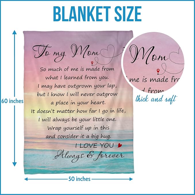 Gifts for Mom from Daughter or Son – to My Mom Blanket, Thoughtful Mothers Day, Birthday Gift, Cozy Present for Mother, Soft Flannel Throw Blanket 50x60 inches for Bed and Couch