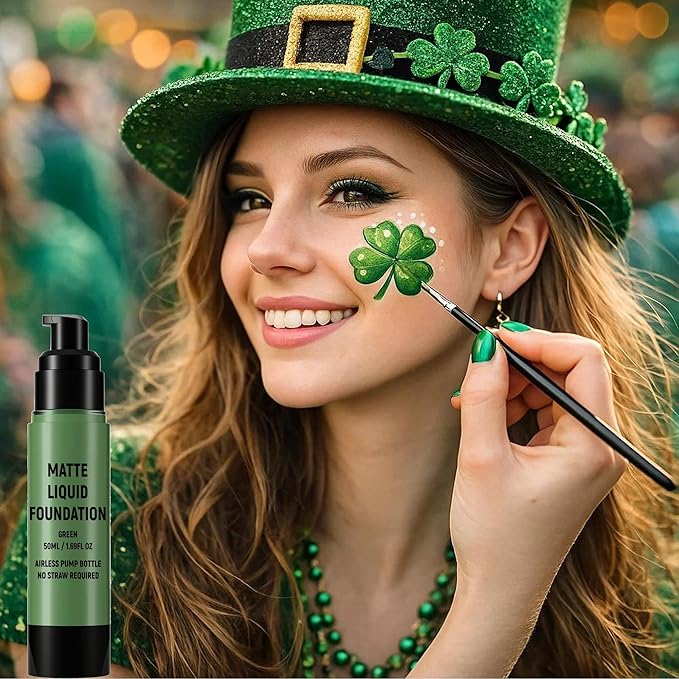 Green Face Body Paint, Christmas Stocking Stuffers, Full Coverage Liquid Foundation for Halloween SFX Witch Makeup Elphaba Costume,Patrick’s Day Accessories