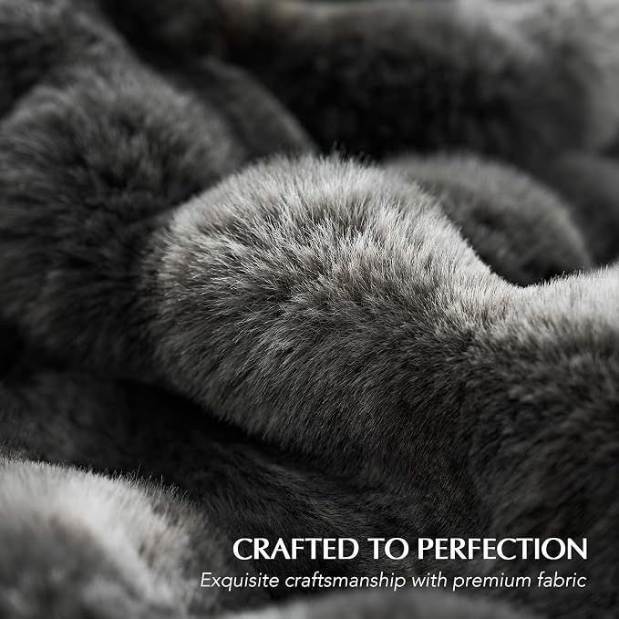 Faux Rabbit Fur Bubble Throw Blanket, 50"x60", Marble Black | Ultra Soft, Luxury Faux Rabbit Fur Throw, Thick Warm Bubble Blanket, Cozy Fluffy Reversible, for Bed, Couch, Chair, Sofa