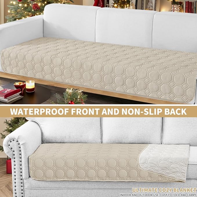 ZNSAYOTX Ultimate Cozy Blankets (30"x70") 100% Waterproof Sofa Mat Blanket for Dog Pets, Bed Couch Protector with Non-Slip Back Washable Durable, Pee Scratch Proof Easy to Clean (Khaki)