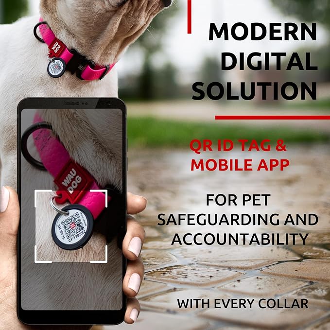 WAUDOG Waterproof Dog Collar Airtag Holder QR Tag Small Medium Large Dogs | Water and Dirt Resistant, Quick Dry QR Pet Tag Adjustable Durable Comfort for Male and Female Dogs Outdoor Walking Training