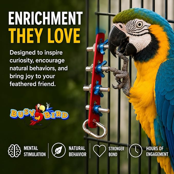 Bird Toys for Large Birds (Strip) - Foraging Toy with Non-Removable Wing Nuts | Durable Puzzle Enrichment Toy | Mind Game | Bird Cage Accessories for Cockatoos, Parrots, Macaws, Greys, Parakeets