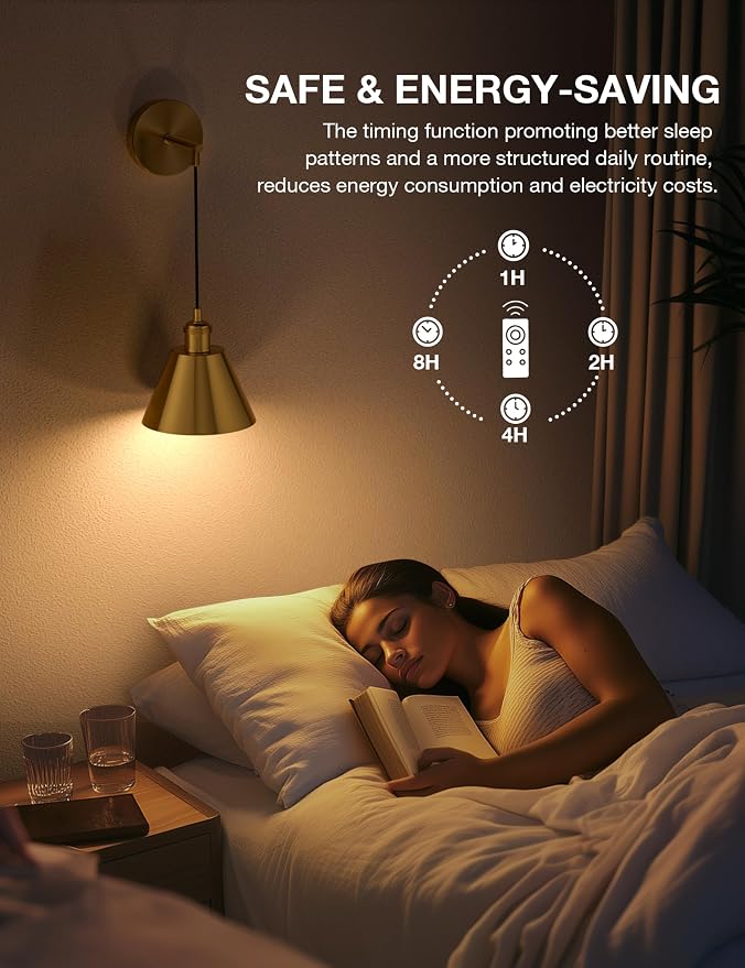 Brushed Gold Battery Operated Wall Sconce Set of 2, 5200mAh Dimmable Detachable Bulbs and Remote Wireless Rechargeable Wall Lights, 9 Colors Sconces Wall Decor for Bedroom Living Room Hallway