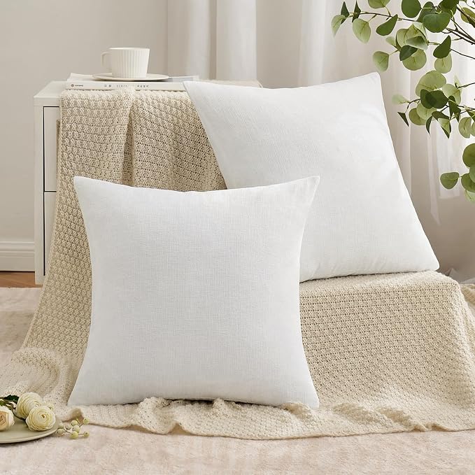 MIULEE White Chenille Couch Throw Pillow Covers, 20x20 | Set of 2, Soft Farmhouse Modern Home Decor, Decorative Pillowcases for Sofa Living Room Bed