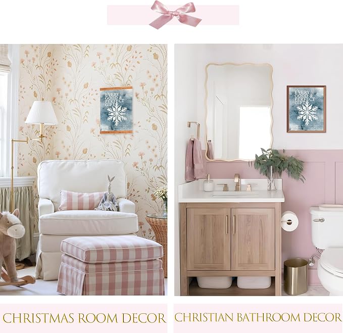 LARTSFRO Christmas Winter Gifts Wall Art Decor Posters, Christmas Snowflakes Christian Room Bathroom Bedroom Dorm Wall Art Decor Aesthetic for College Teen Girls Gifts, Inspirational Bible Verses Winter Wall Decor, 10x8 Inch Set of 4 Pcs Christmas Pict...