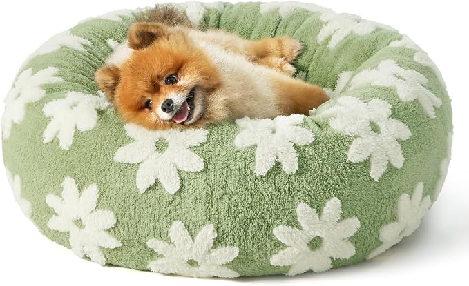 LE SURE Shown on TV Jacquard Donut Cute Small Dog Beds，Green 23x23x7in | Orthopedic Calming Cat Sofa Indoor,Original Design Pattern,Washable Cover,Home Decor as Gift for Pet ,Anti Slip Bottom