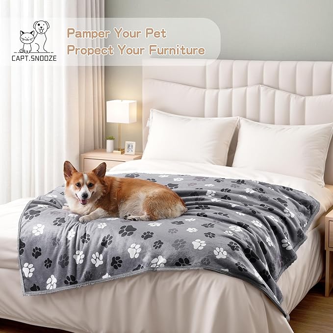 Washable Waterproof Dog Blankets for Large Dogs 60"x80" | Soft Fluffy Pet Blanket for Couch Sofa Car Crate Bed Protector, Reversible Sherpa Fleece Dog Blanket, Dark Grey-Paws