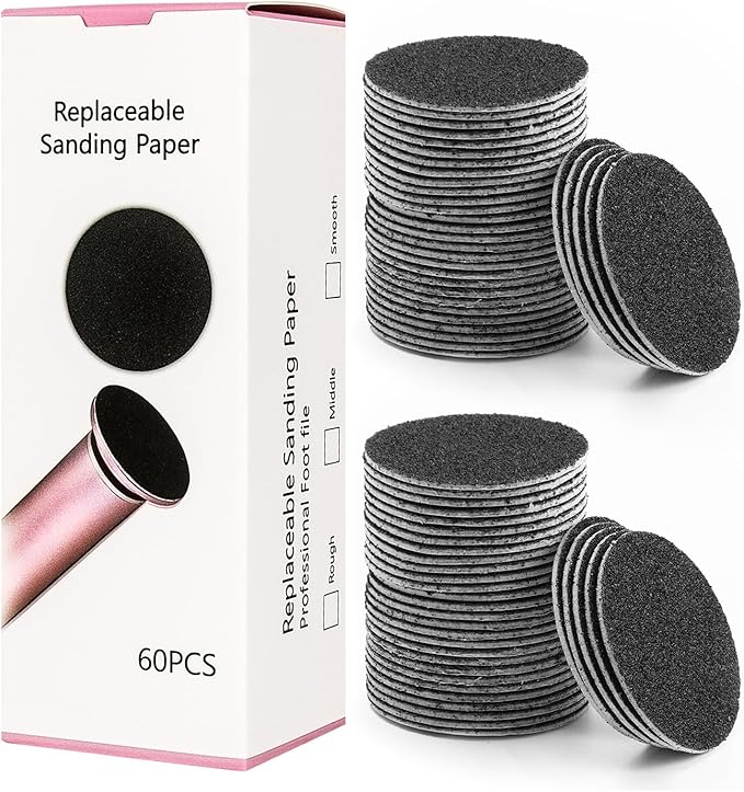 MOWLIE 60pcs Replaceable Sandpaper Refill Discs for Electric Foot File Callus Remover Hard Dry Dead Skin Removal (pink10)