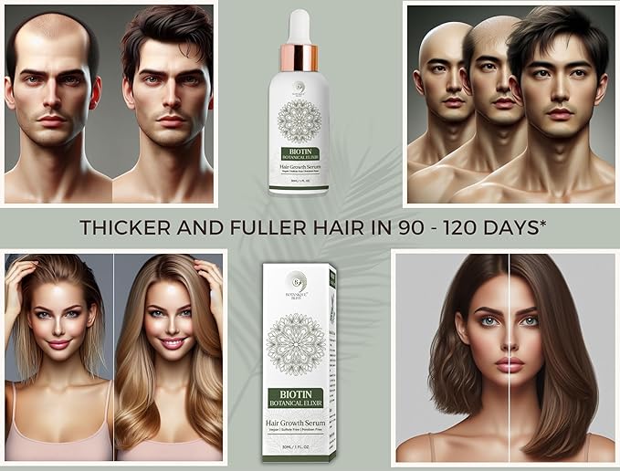 Hair Growth Serum For Men & Women - Advanced Formula for Fuller, Healthier Hair, Nourish Scalp - 5% Minoxidil, Biotin, ProVitamin B5 - Plant-Powered, Vegan - 1 Fl Oz