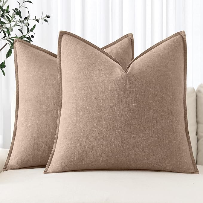 MIULEE Decorative Linen Pillow Covers 20x20 Inch Camel | Boho Farmhouse Neutral Couch Throw Pillows for Bed, Pack of 2 Accent Modern Pillowcases, Sofa Livingroom Home Decor