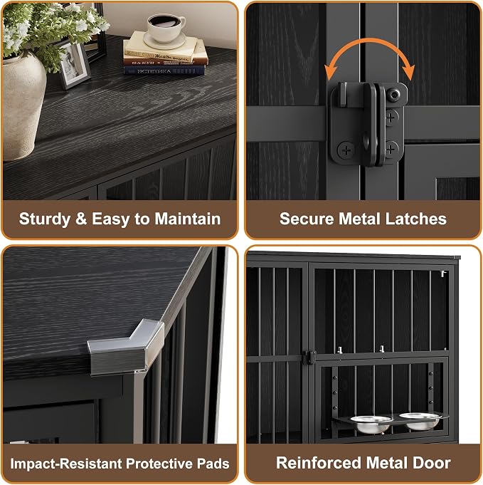 Corner Dog Crate Furniture for Small Dogs, Indoor Kennel End Table, Black