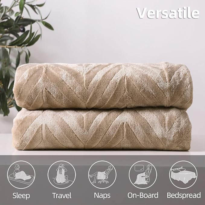 Whale Flotilla Flannel Fleece Fall Bed Blanket Twin XL Size, Champagne | Lightweight Breathable Soft Bedspread, Plush Fluffy Coverlet Chevron Design Decorative Blanket for Home Life, 90x66 Inch