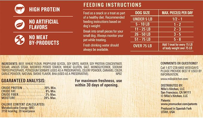 Milo's Kitchen Steak Grillers Recipe Dog Treats, 18 Oz. Bag (Pack of 4)