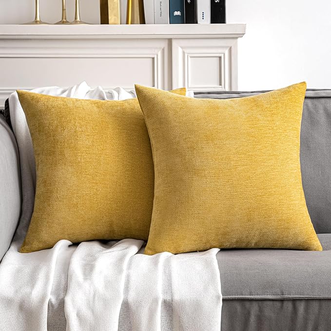 MIULEE Pack of 2 Mustard Yellow Decorative Pillow Covers 20x20 Inch | Soft Chenille Couch Throw Pillows Farmhouse Cushion Covers for Home Decor Sofa Bedroom Living Room