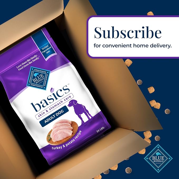 Blue Buffalo Basics Turkey Adult Skin & Stomach Care Dry Dog Food, 24 lb | Real Turkey #1 Ingredient, Limited Ingredient Diet, Antioxidant-Rich LifeSource Bits, Skin & Coat Health