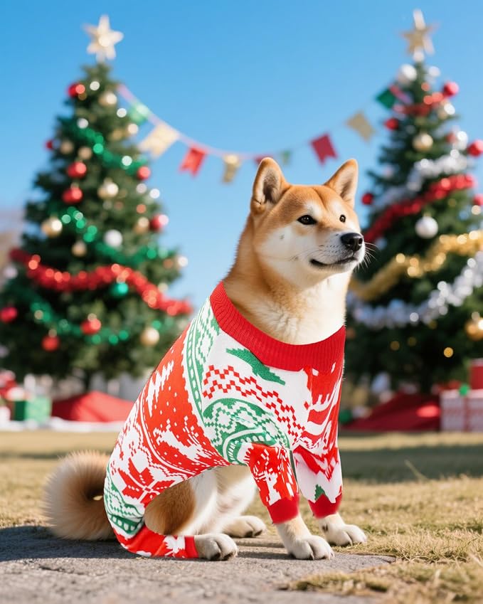 PET SHOW 4 Pack Christmas Fleece Dog Pajamas Warm for Large Dogs | Soft stretchy dogs onesies,boy girl pjs with sleeve,holiday jumpsuit costume for pets,XL