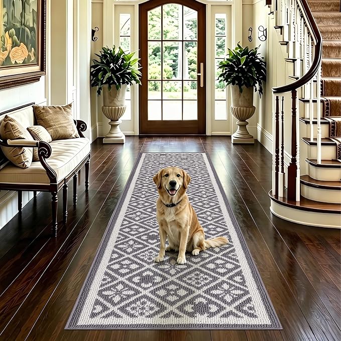 Ileading Hallway Runner Rug 2x6 ft,Washable Indoor Grey Carpet with Non Slip Rubber Backing,Low Pile Durable Kitchen Floor Mat for Laundry Entryway Door & High Traffic Areas
