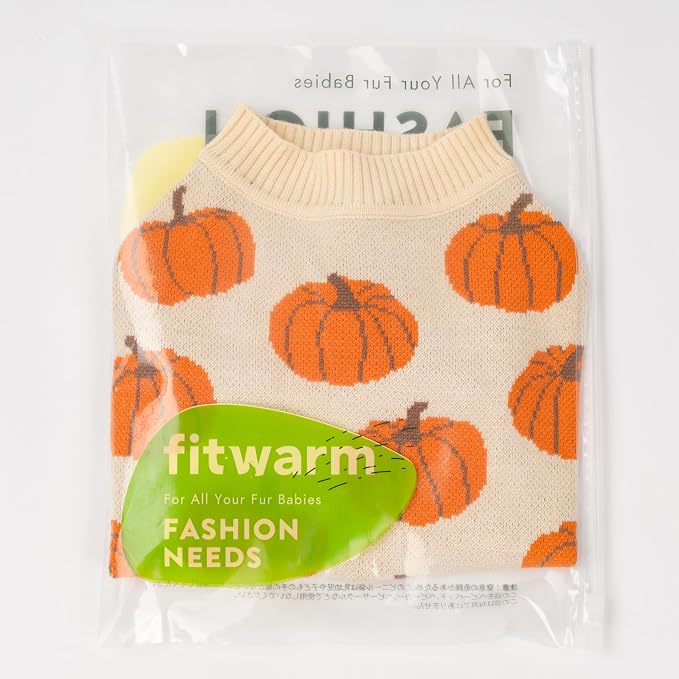 Fitwarm Pumpkin Dog Sweater, Thanksgiving Outfit for Small Dogs Boy Girl, Pet Outfit, Orange, Beige, XL