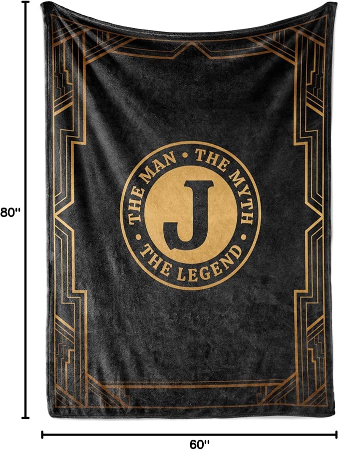 Gifts for Men, Initial Mens Blanket, Birthday Gift for Him, 60"x 80", J | Soft 350 GSM flannel throw with initial legend design for dads, husbands and grandpas, ideal for birthdays or Christmas