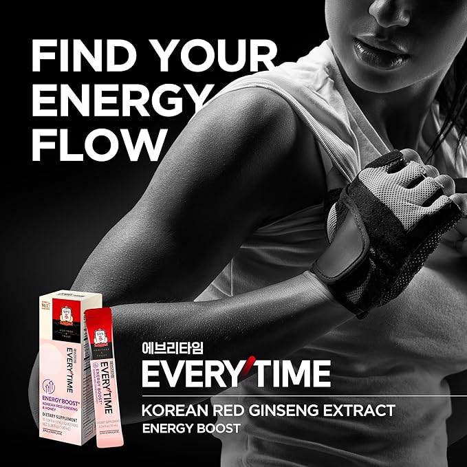 JUNG KWAN JANG Everytime Energy Boost Korean Red Ginseng Extract 1,000mg & Honey - Vegan Panax Drink Liquid Stick Supplements - No Caffeine, No Gluten, No-GMO 0.34 fl oz, 10EA (Pack of 6)