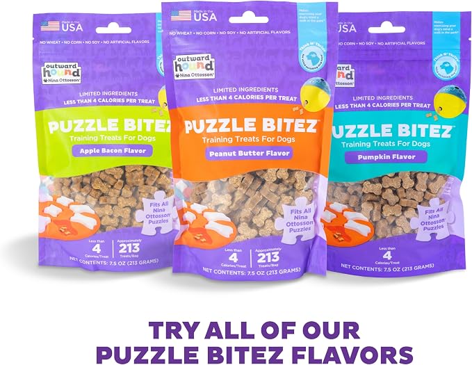 Outward Hound by Nina Ottosson Puzzle Bitez USA Made Dog Treats,Peanut Butter Flavor,Bite-Sized Training Reward and Interactive Puzzle Toy Treats,7.5oz,(Pack of 2)