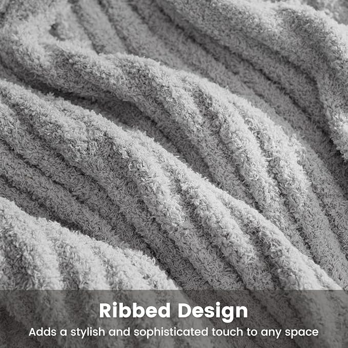 Snuggle Sac Soft Grey Throw Blanket for Couch, Microfiber Fluffy Knit Throws, Luxurious Fuzzy Blankets for Couch, Sofa, Travel, Grey, 50x60 inches