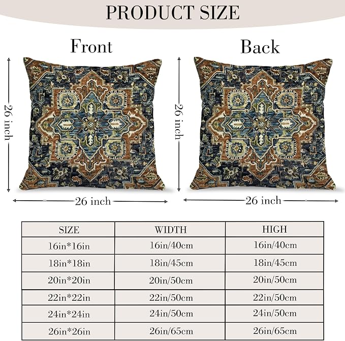 Boho Throw Pillow Covers 26x26 inch Set of 2,Boho Vintage Carpet Pattern Antique Ethnic Decor Double Sided Pattern Cushion Cover Soft Pillow Case Living Sofa Room Bed Square Pillow Cover