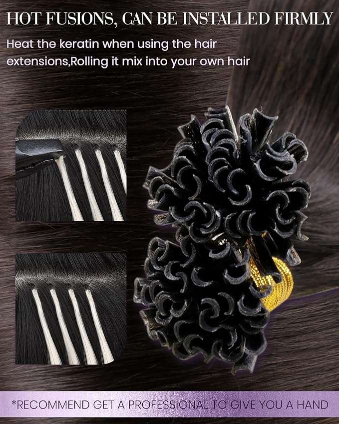 LaaVoo U Tip Hair Extensions Human Hair Brown K Tip Hair Extensions Real Human Hair Utip Hair Extension Darkest Brown 100g 100s 18Inch
