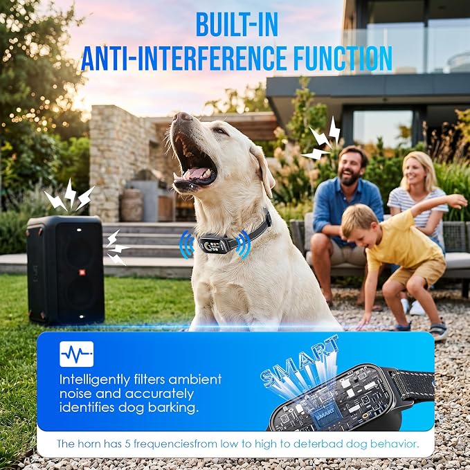 Dog Bark Collar, Auto Anti Barking Collar for Large Medium Small Dogs 11-120lbs, 7 Sensitivity Levels, 5 Safe Training Modes, Humane Bark Training Collar
