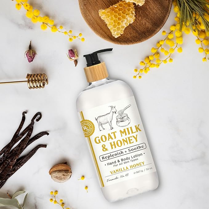 Raes Lil Shop Goats Milk Hand & Body Lotion, Coconut Almond and Vanilla Honey Scents, 32 oz Set of 2 by Home and Body Company
