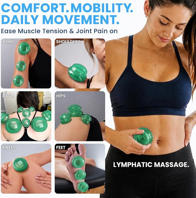 Silicone Cupping Therapy Set Professional Massage Cupping Cups for Cupping Therapy 4 Cup Kit for Massage, Myofascial Release, Cellulite Reduction (Lure Green)