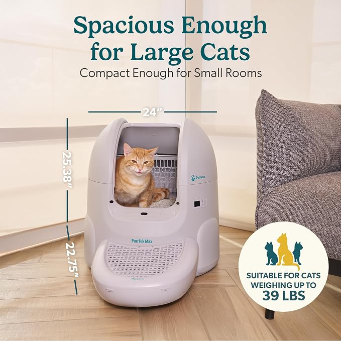 Petcove PurrTek Automatic Litter Box Self Cleaning 5GHz Wi-Fi, Odor Control | Quiet Operation with App Sealed Waste Bin, Advanced Safety Sensors, Auto Smart Self Cleaning Cat Litter Box for Multiple Cats