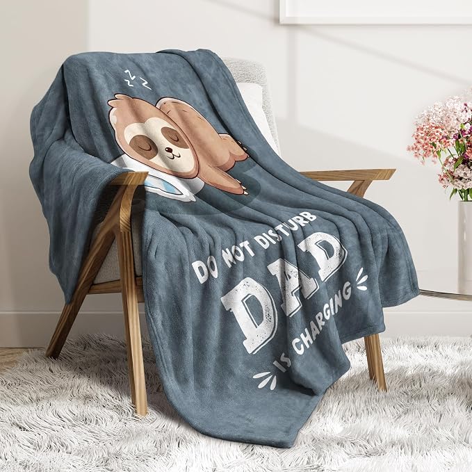 Leebbsin Funny Gift for Dad, Dad Birthday Gift from Daughter Son | Dad is Charging Sloth Blanket 60" x 50", Grey, Dads Gifts for Fathers Day Christmas, Soft Sloth Throws Blanket for Father