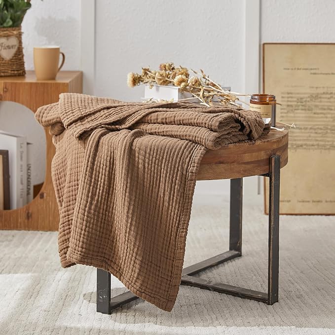 EMME Muslin Blankets for Adults Throw Blanket for Couch Breathable Gauze Soft Lightweight Airy Brown King 108" x 90"