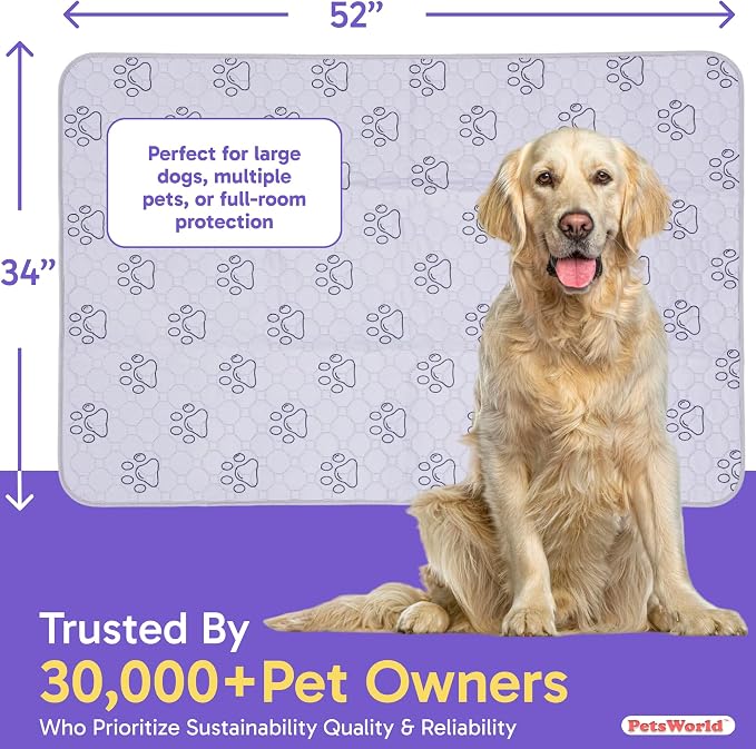 Washable Reusable Dog Pee Pads (Pack of 16) – 34” x 52” Extra Large Training Pads with Non- Slip Backing – Waterproof, Leakproof, Absorbent Pet Pads for Puppies & Dogs