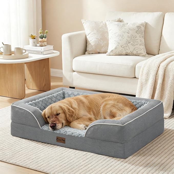 Waterproof Orthopedic Dog Bed for Extra Large Dogs, 53x42in, Grey | Orthopedic Foam Relieves Joint Pressure, Bolsters Supports Head And Neck, Washable Cover, Non-Slip Bottom