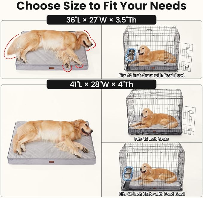 OhGeni Orthopedic Waterproof Large Dog Bed, Memory Foam, 41 inch(Gray) | Machine-Washable Removable Cover in Easy-Clean Fabric, Reversible Memory Foam & Easy-Carry Handle, Suitable for Crate